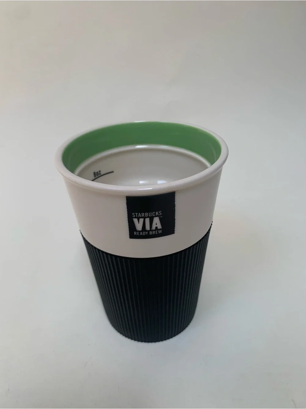 Starbucks VIA Ready Brew Ceramic Travel Mug 8 oz Black Ribbed Sleeve Lid w/o Lid